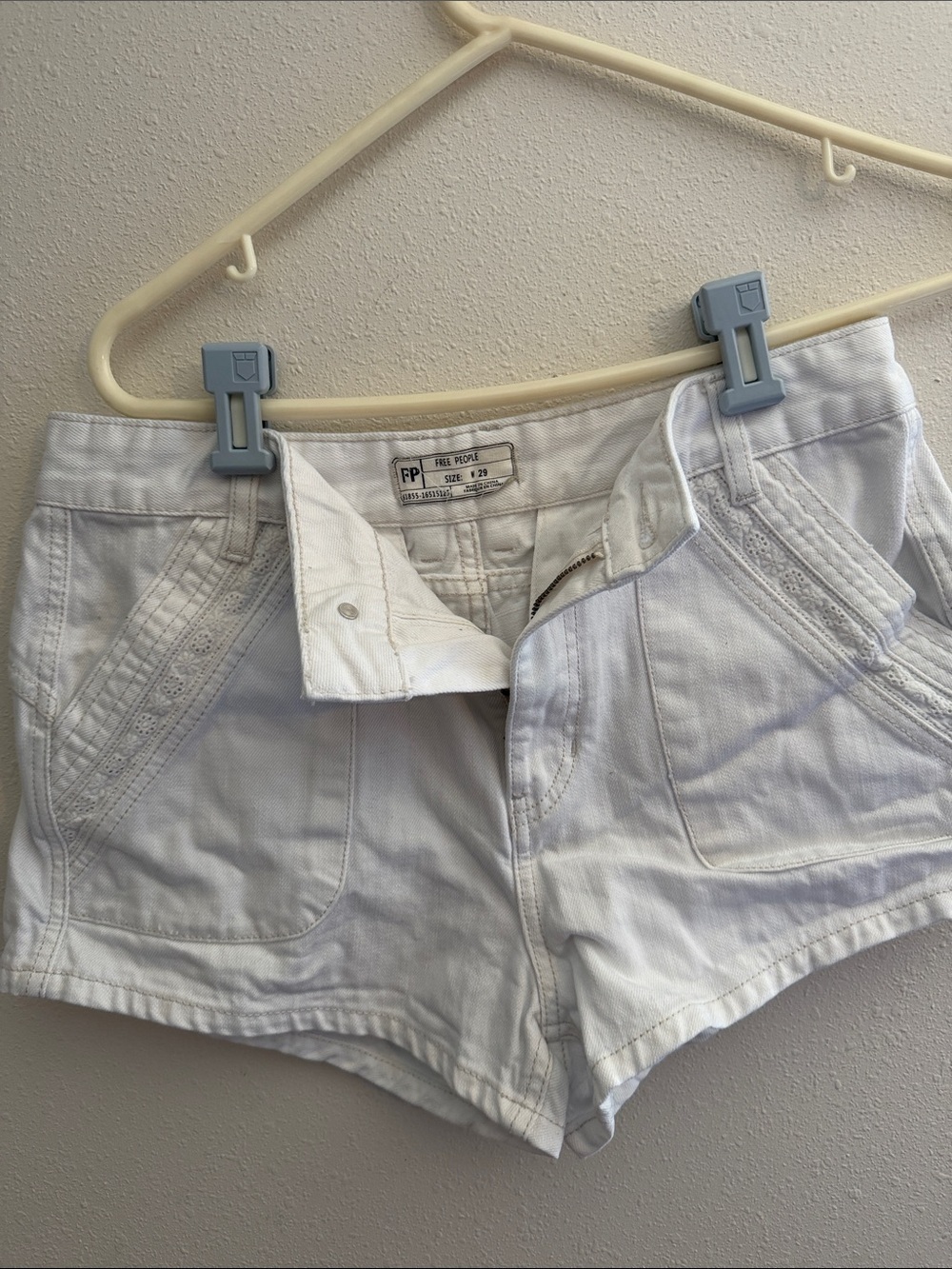 Free People White Embroidered Denim Shorts